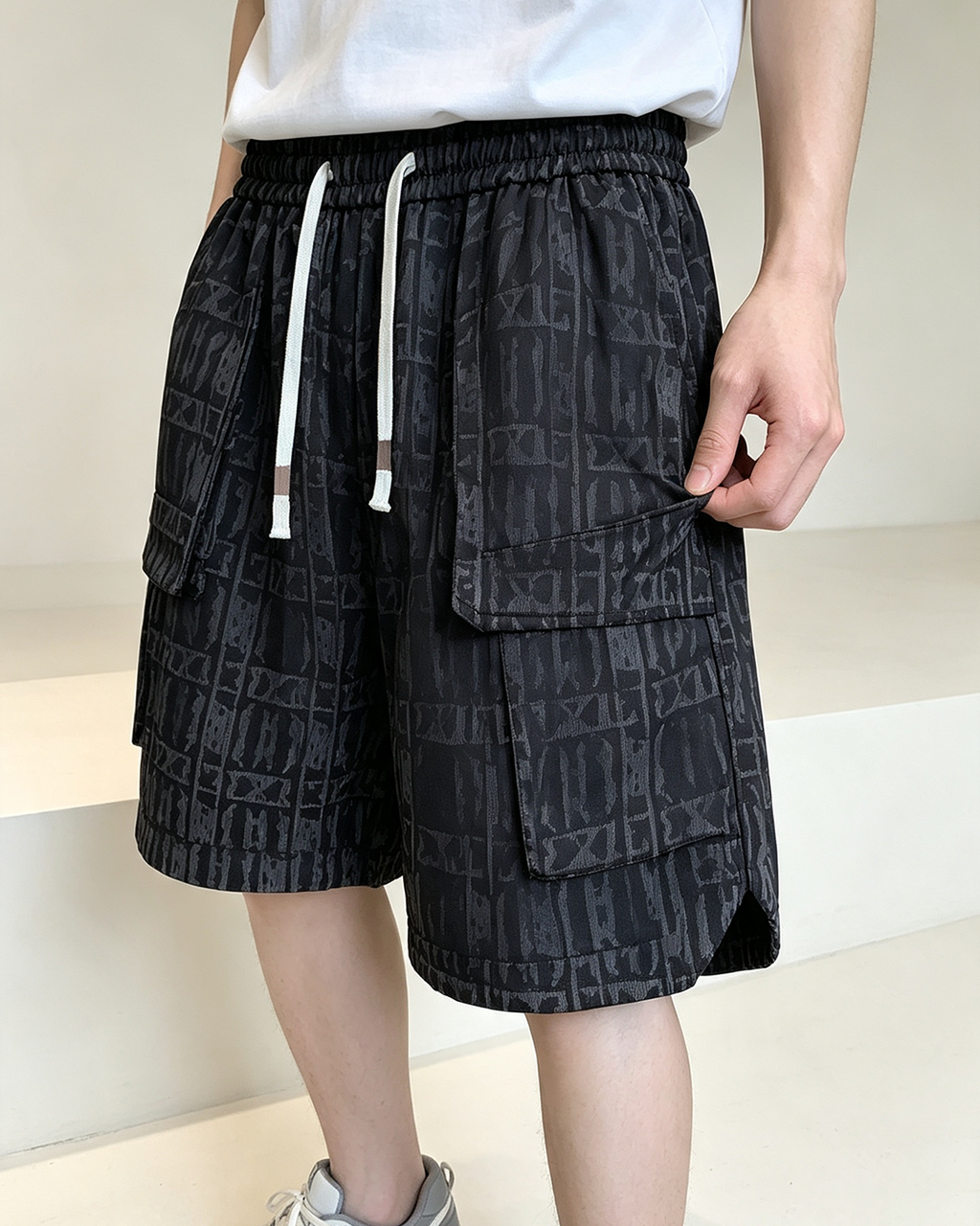Men Printed Quick Dry Five-Pocket Cargo Shorts