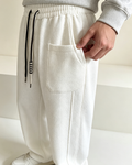 White Textured Drawstring Heavyweight Men Joggers