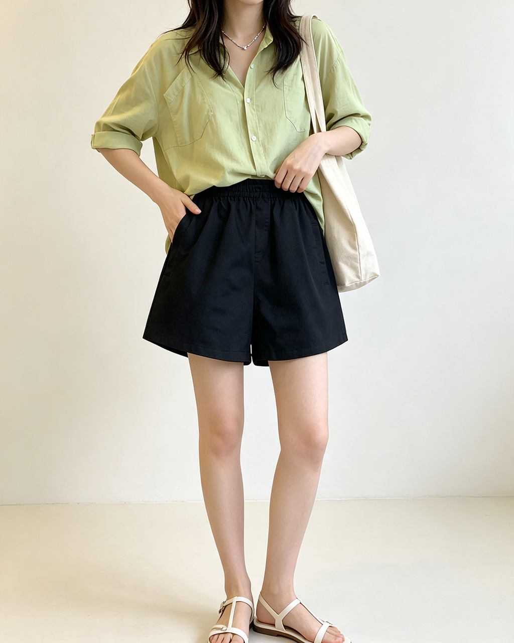 Women Elastic Waist A-Line Casual Shorts