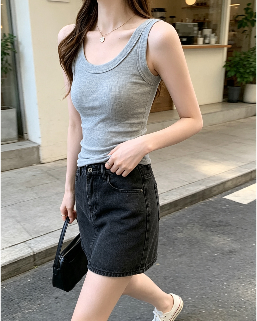Women U-Neck Ribbed Slim Sleeveless Tank