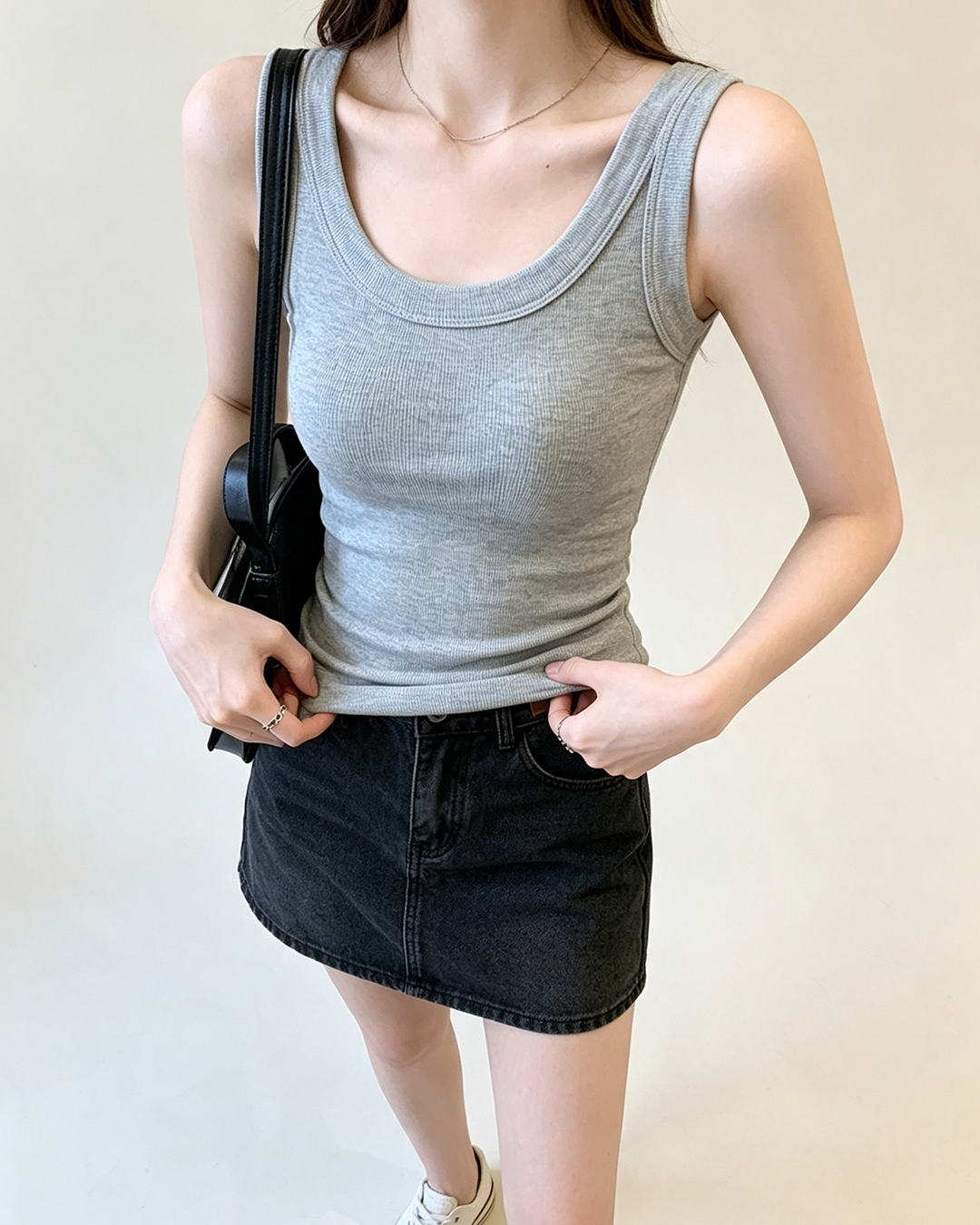 Women U-Neck Ribbed Slim Sleeveless Tank